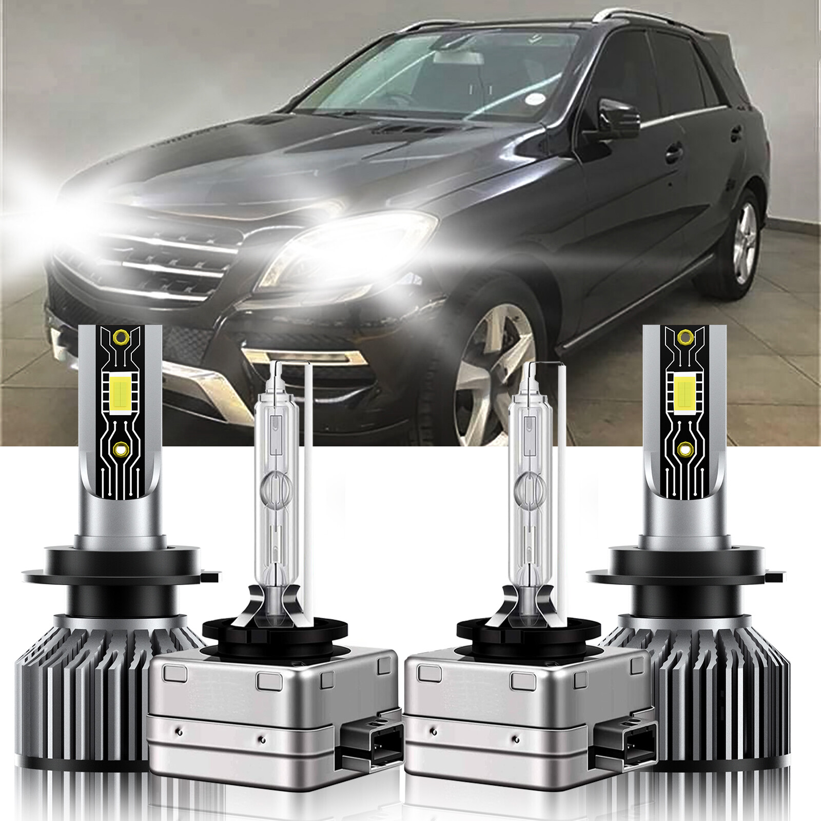 For Mercedes-Benz ML500 2008-2011 LED HID Headlight Bulb High Low Beam H7 D1S