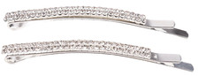 2 Pcs Crystal Diamante Bobby Pins 2 Row Hair Clips Slide Metal Barrette Pin Grip