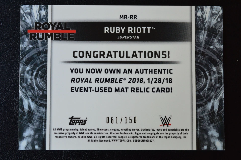 2018 Topps WWE Women's Division  Mat Relics Royal Rumble Green   Ruby Riott /150 - Image 2 of 2