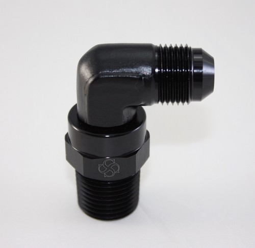 X771 -8AN Flare To -8 ORB Male 90° AN Flare Aluminum SWIVEL Fitting BLACK - Picture 1 of 2