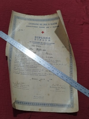 Esther Hoffe - Cruz Roja Checoslovaquia Palestina Diploma Palestina Segunda Guerra Mundial 1941 - Imagen 13 de 13