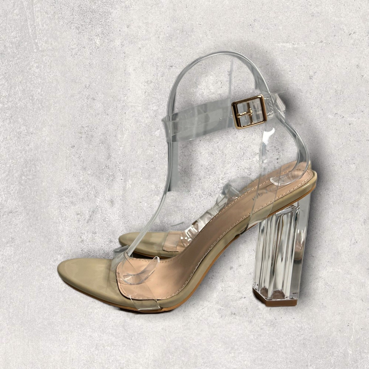Nasty Gal Clear Open Toe Block Heels Size NEW