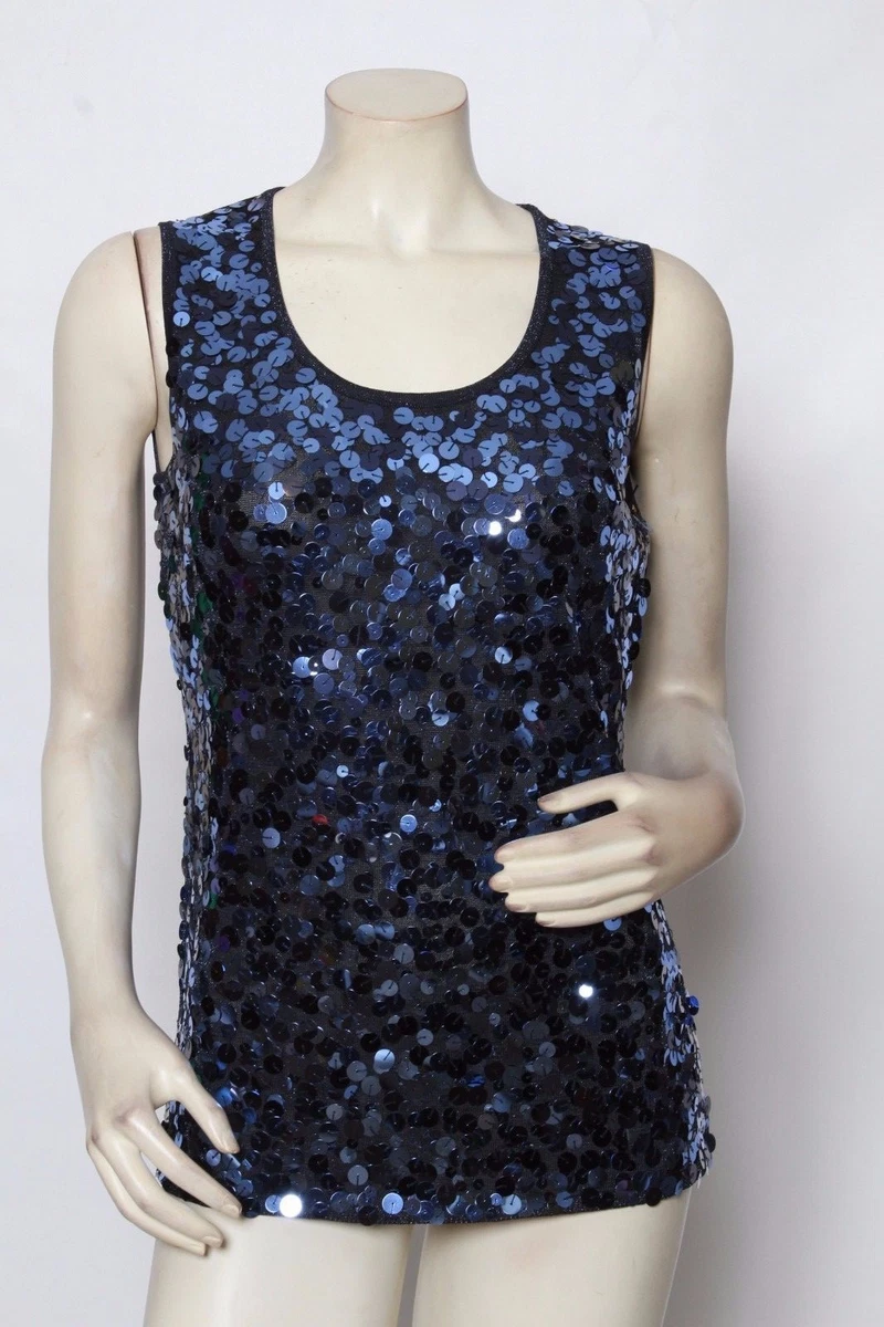 RONDINA Navy Blue Sequin Sparkly Tank Top