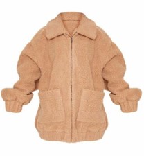 Prettylittlething Camel Oversized Pocket Front Coat Size Uk8 Us4