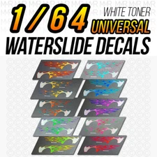 1/64 Scale FLAMES WaterSlide White Toner Decals for Hot