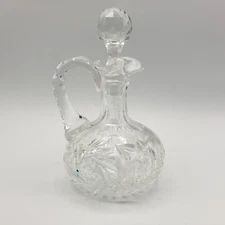 Vintage Cut Glass Cruet Hobstar Faceted Stopper Clear  Pinwheel