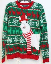 33 Degrees Ugly Christmas Sweater sz M Llama Knit Alpaca Holiday Green Nordic