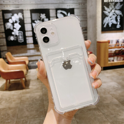 Clear Soft Gel Case Cover With Card Slot For iPhone 16 Pro Max 15 14 13 12 11 7