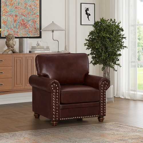 Classic Faux Leather Sofa Upholstered Couch with Nailhead Trim Removable Cushion - Picture 108 of 206
