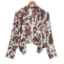 Lush Open Front Jacket Womens Small Multicolor Floral Print Long Casual Sleeve