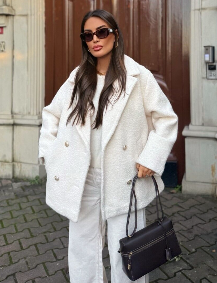 Double Breasted Coat Zara Off White Coat Zara Boucle Double Breasted  Textured Coat Ecru White Cream Size XL