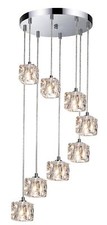 Ice Cube Dingle Dangle 8 Light Ceiling Cluster Pendant with Chrome Backplate