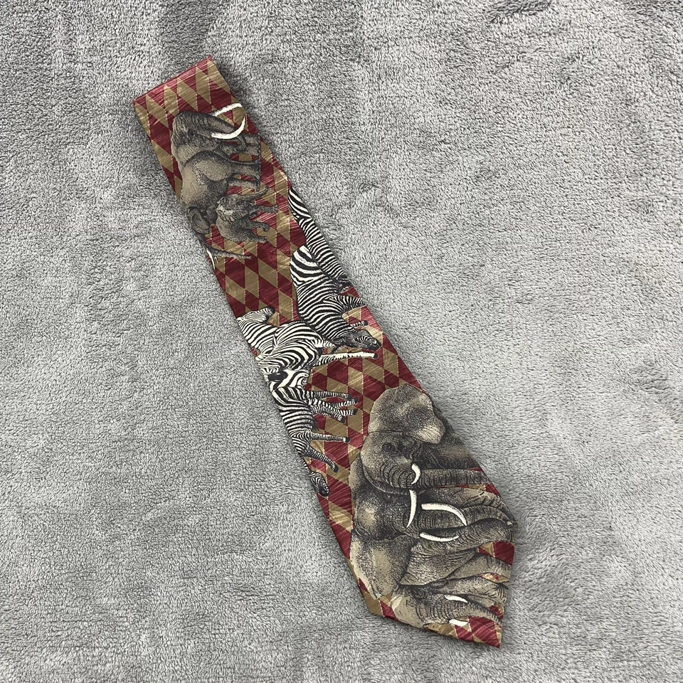 Corbata de cuello de especies en peligro de extinción para hombre multicolor elefante cebra seda diseñador Foto 4 de 4