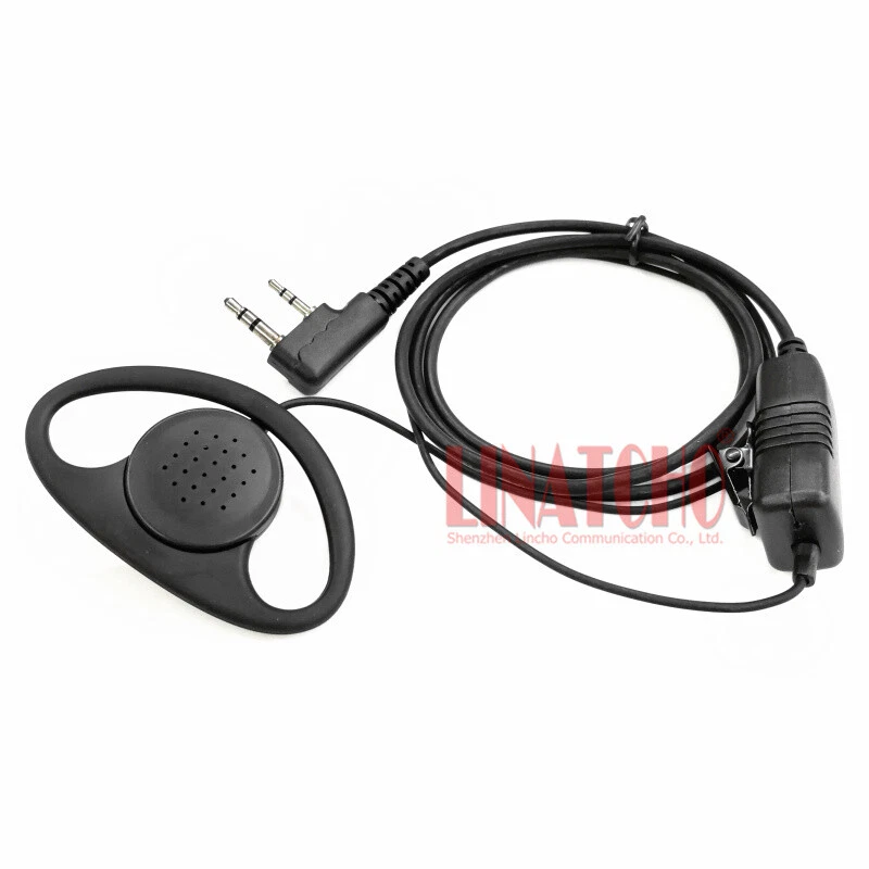 Tipo K 2 Pines Calidad Baofeng Cableado PTT Walkie Talkie Forma D Gancho Auricular Foto 4 de 4
