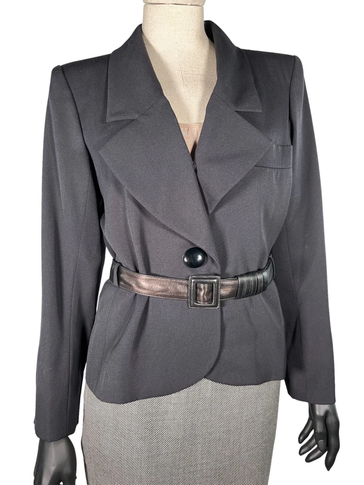 Vintage Yves Saint Laurent Rive Gauche Black Belted Jacket and Tweed Skirt - Image 4 of 4