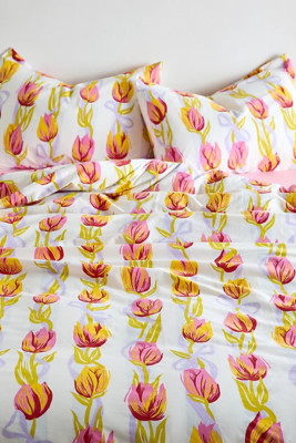 Urban Outfitters Kristen Tulip Floral Duvet Cover Set In Peach/White 3pc KING