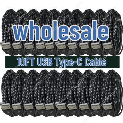 10Ft USB C Type C Fast Charger Cable Braided Data Cord For Samsung Android Lot