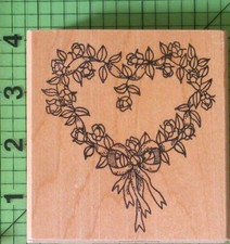 Heart Shaped Wreath Roses Bow L-261 Wood Mounted rubber stamp by Imagine That