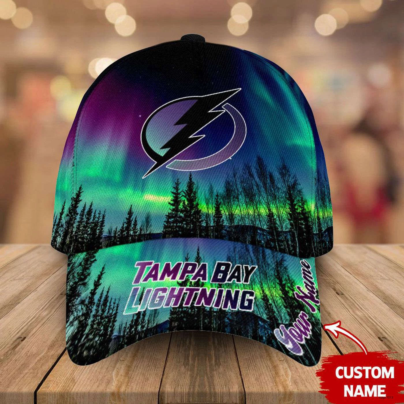 Personalized Tampa Bay Lightning Baseball Cap Northern Lights Hockey Hat Gift