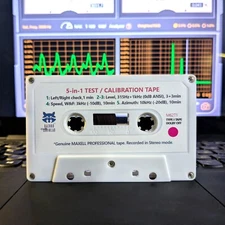 5-in-1 Maxell Test/Calibration C62 cassette tape: L/R, level, speed, azimuth