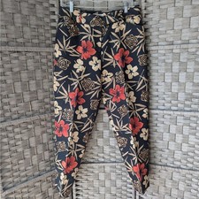 Talbots Collection Tapered Pants Black Tropical Floral Silk Blend Womens Sz 12
