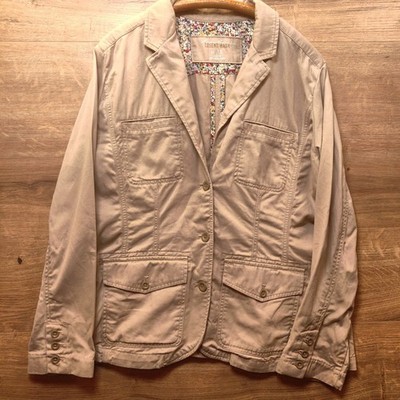 Eddie Bauer Legend Wash Blazer Jacket Womens XXL 16  Khaki Cotton Floral Lined