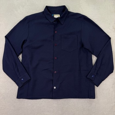 Vintage Fink Mens Large Button Shirt Adult Navy Blue Rayon Blend Retro Workwear
