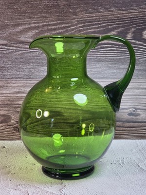 Vtg Tiara Hand Blown Aquarius Emerald Large Pitcher by Indiana Glass Hand Blown