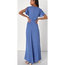 Nwt Lulus Heart of Marigold Maxi Wrap Dress in Denim Blue Size Small