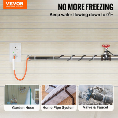 Self-Regulating Pipe Heating Cable 15FT 5W/FT Heat Tape with Built-in Thermostat