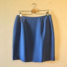Vintage 90s 100 Silk Skirt Blue Knee Length Sz 14 Corporate Chic Jones New York