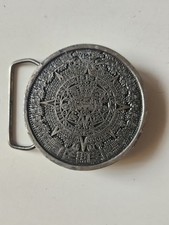 Hebilla de cinturón calendario azteca maya 1974 vintage de Bergamot Brass Works