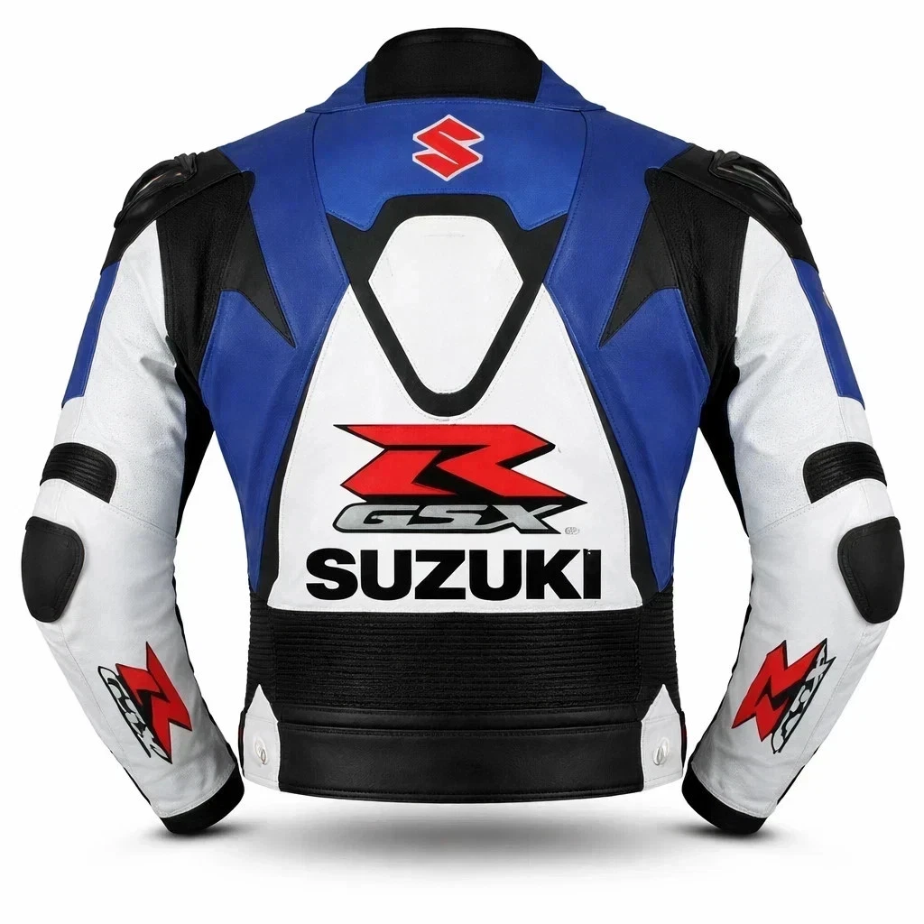 Suzuki Racing Motorbike Leather Jacket White Motorcycle Biker Jacket