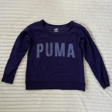 PUMA Sweatshirt Womens M Dry Cell French Terry Cropped Jumper Pullover Purple
