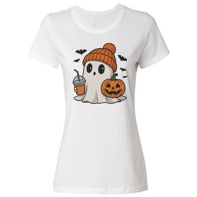 Pumpkin Spice Ghost Graphic - Funny Fall Autumn Ladies' Crewneck T-Shirt