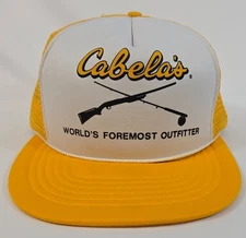 Vintage Cabela’s Trucker Hat Snapback Mesh Cap Yellow White Taiwan ROC Outdoors