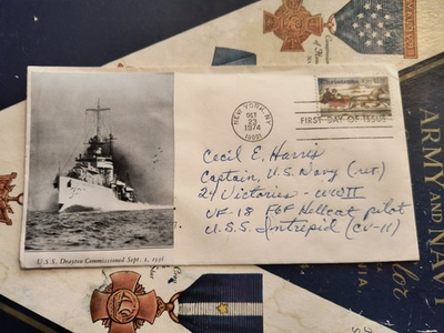 #ad WWII Fighter Ace Capt. CECIL E. HARRIS USN 24Vs VF 18 Signed FDC VERY SCARCE $135.00