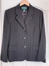 Lauren Ralph Lauren Womans Charcoal Pinstripe Blazer Jacket Size 8 Made in USA