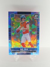 2024 DONRUSS Optic Bo Nix Rated Rookie Optic Blue Cracked Ice 10/15 JERSEY MATCH