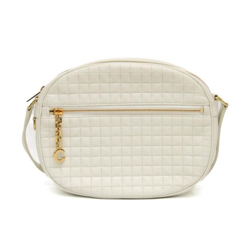 Celine C Charm Medium Camera Bag Off White Leather Shoulder Bag Auth