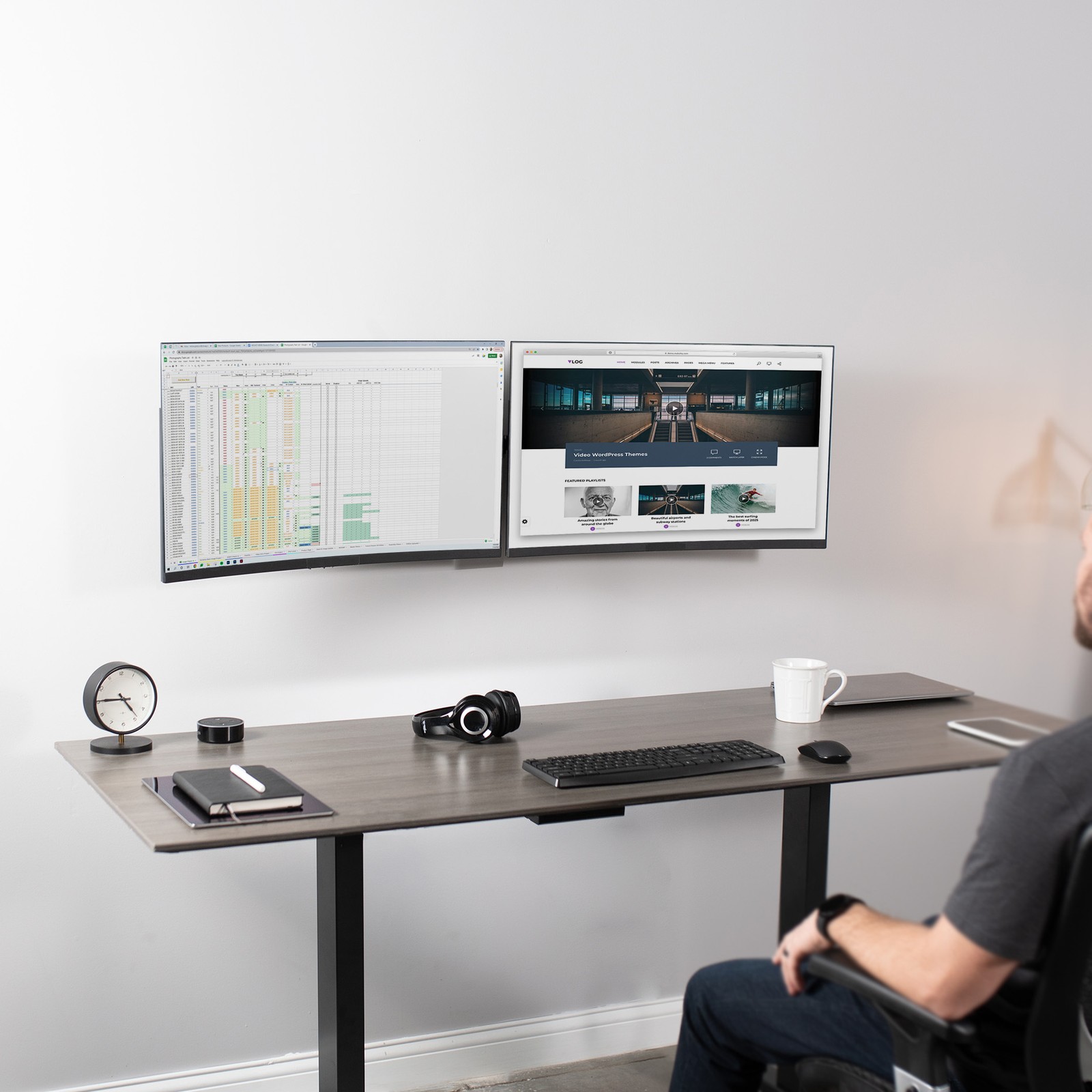 VIVO Steel Telescoping Flush Wall Mount for Dual 21" to 32" Monitors