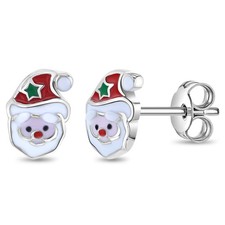 Jolly Christmas Santa Kids / Children / Girls Earrings Enamel - Sterling Silver