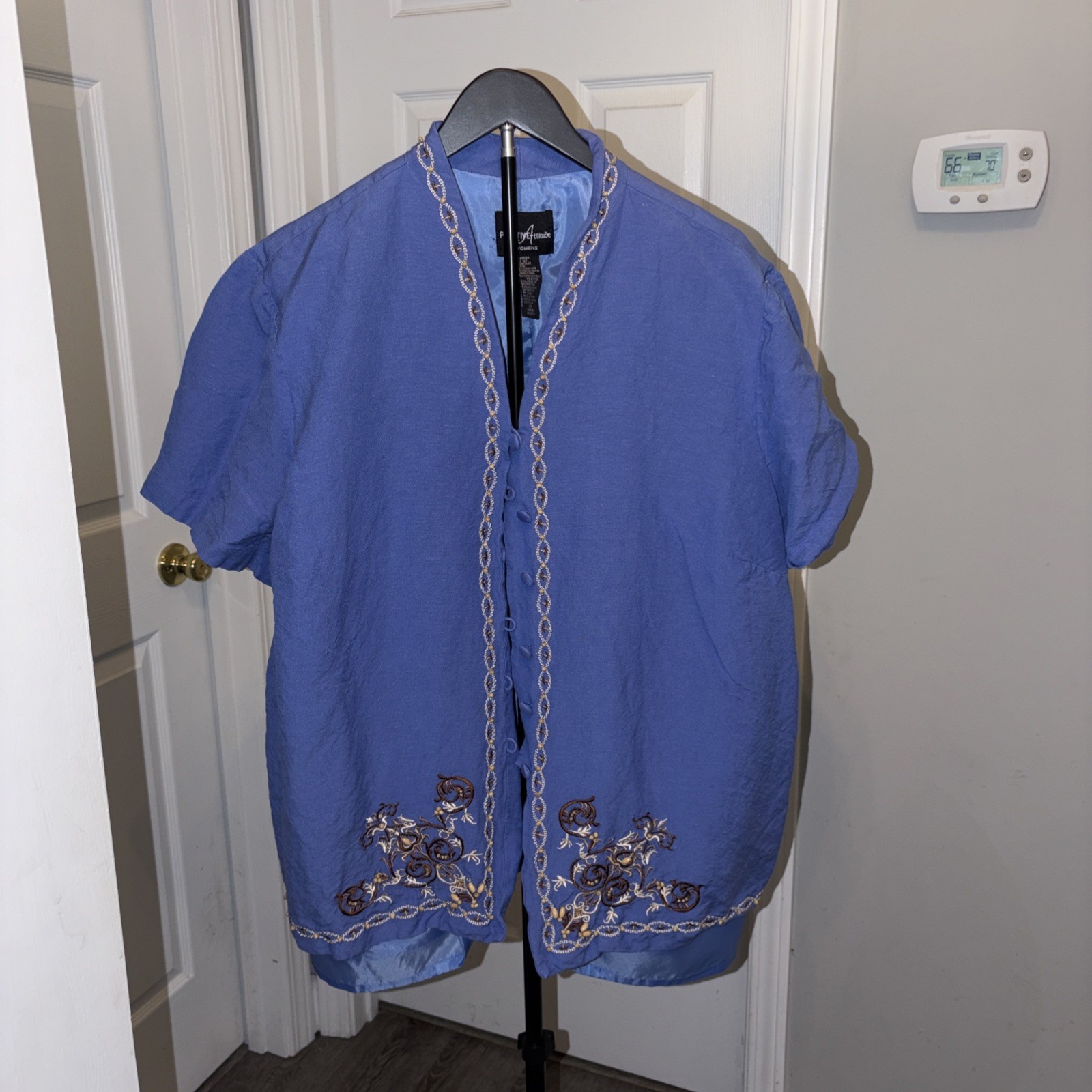 Positive Attitude Womens jacket Size 22 Linen Blend Chain Embroidery Career EUC