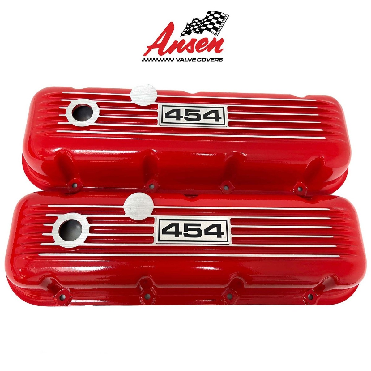 Big Block Chevy 454 Red Valve Covers, Classic Finned - Red - Ansen