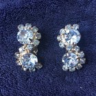 VINTAGE UNSIGNED ICE-BLUE RHINESTONE CLIP ON SILVER EARRINGS