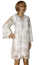 SANA SAFINAZ Ivory Off White Lace Pearls Beaded Dress Size Small Embroidery