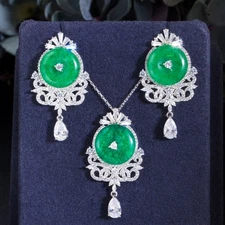 Women Boho Silver Plated CZ Chandelier Drop Earrings Necklace Zircon Jewelry Set