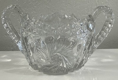 Antique American Brilliant Period Intricate Cut Glass Handled Sugar Bowl