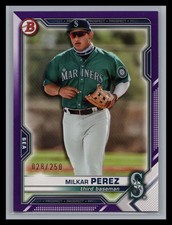 2021 Bowman Draft #BD-117 Milkar Perez #/250 Purple Paper Prospect Mariners