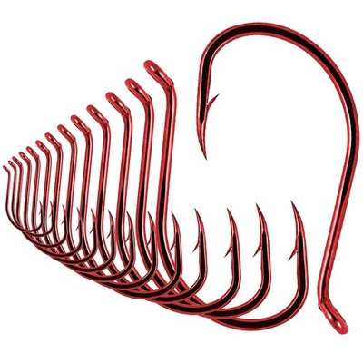Octopus Beak Circle Fishing Hooks Red Black Freshwater Tackle 100 Pack